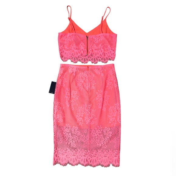 Lush 2 PC Set Coral-Pink Lace Crop Top and Skirt (New)-Size S/M - Picture 2 of 14